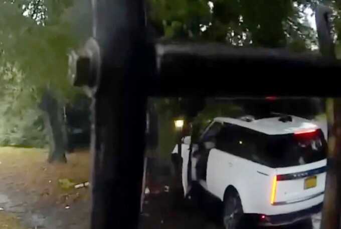 Dramatic dashcam video shows the moment actor Alec Baldwin rammed head-on into a tree Monday on Long Island, allegedly after a garbage truck cut him off. National Waste Services